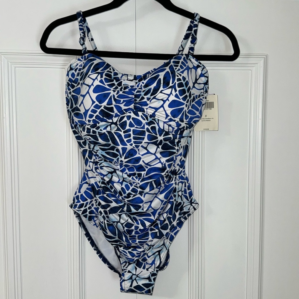 NWT Jag China Blue Bandeau 1 Pc, Navy/White. SZ:8